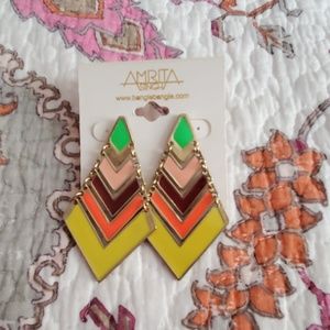 🍋 Amrita Singh Chevron Earrings Mustard/Lime NEW